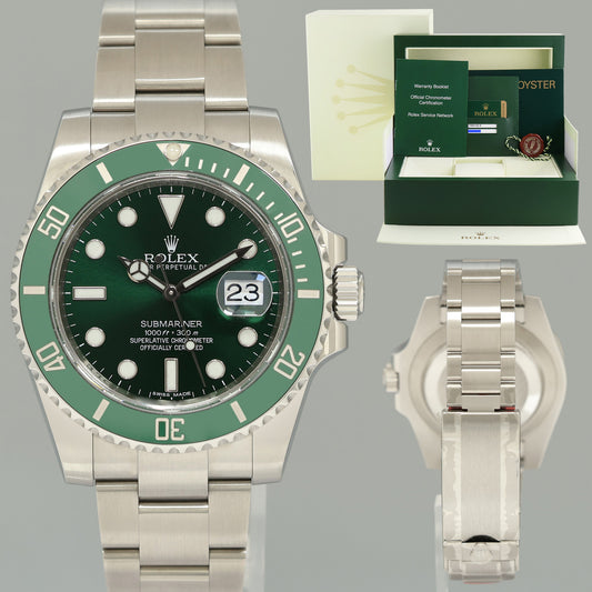 2013 STICKERS PAPERS Rolex Submariner Hulk Green Dial Ceramic 116610LV Steel Watch