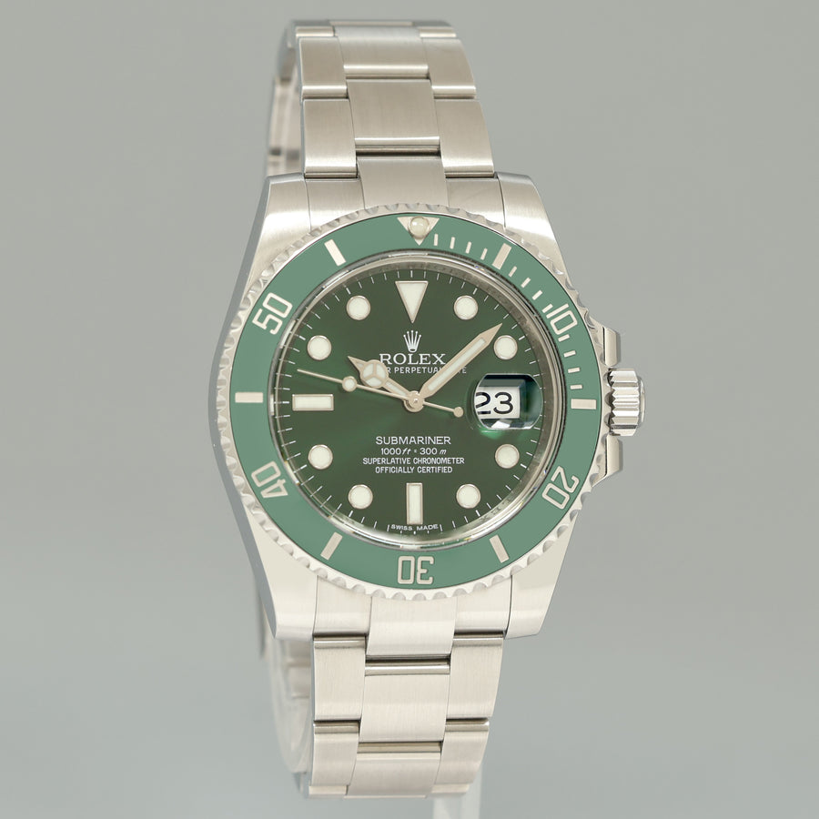 2013 STICKERS PAPERS Rolex Submariner Hulk Green Dial Ceramic 116610LV Steel Watch