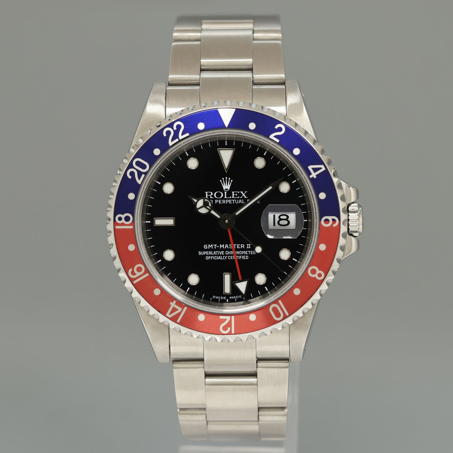 MINT 2001 Rolex GMT-Master II Pepsi Blue Red Steel 16710 Watch Black Watch Box