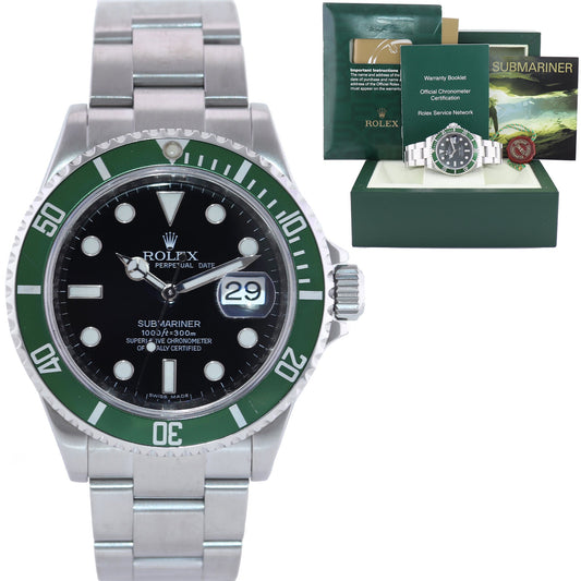 2009 Rolex 16610LV Rolex Green Submariner Kermit 40mm Black Dial Watch Box