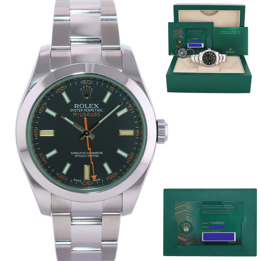 2021 NEW PAPERS Rolex Milgauss Green Bezel Anniversary 116400GV Steel Black Watch