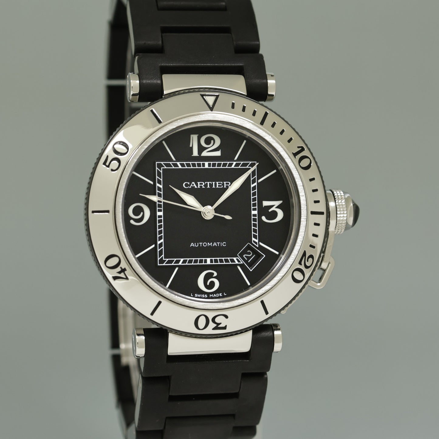 Cartier Pasha 40mm 2790 Steel Black Dive Bezel 40mm Diver Watch