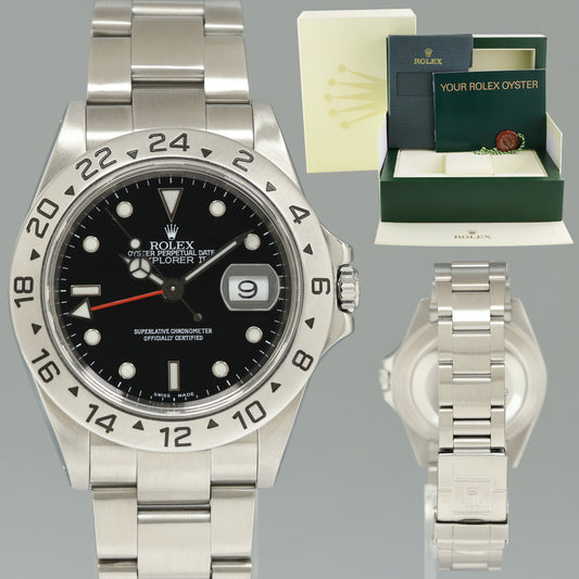 1999 MINT Rolex Explorer II 16570 Stainless Steel Black Dial GMT 40mm Watch Box