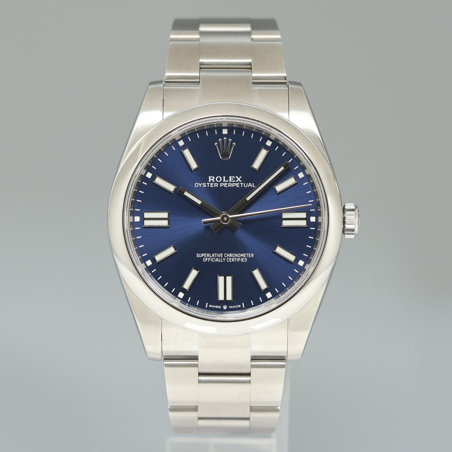 MINT 2021 Rolex Oyster Perpetual 41mm Blue Stick Oyster Watch 124300 Box