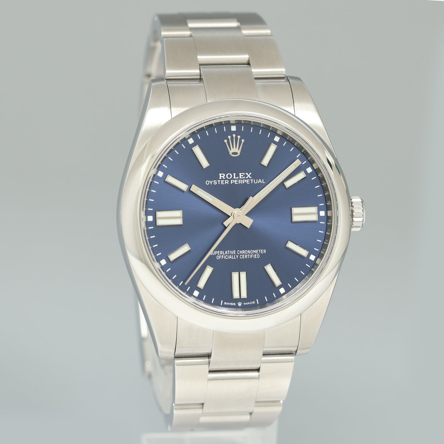 MINT 2021 Rolex Oyster Perpetual 41mm Blue Stick Oyster Watch 124300 Box