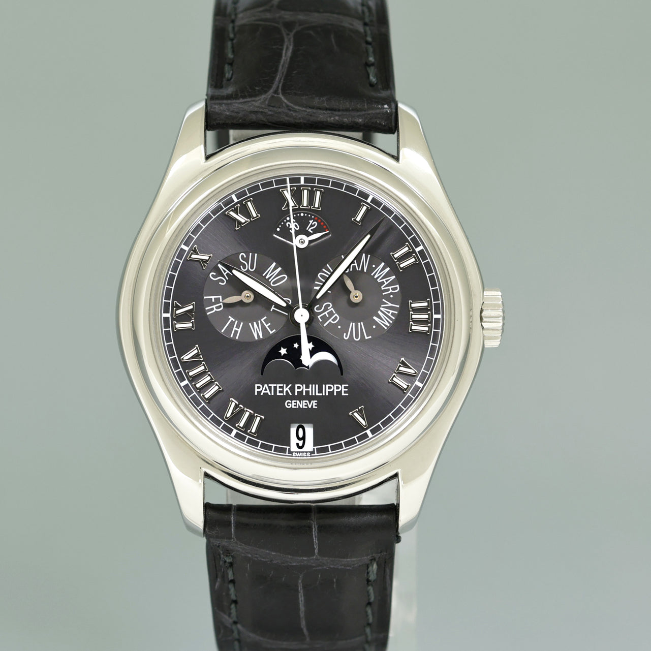 MINT Patek Philippe Platinum Annual Calendar Moonphase 5056P Grey Roman Watch Box