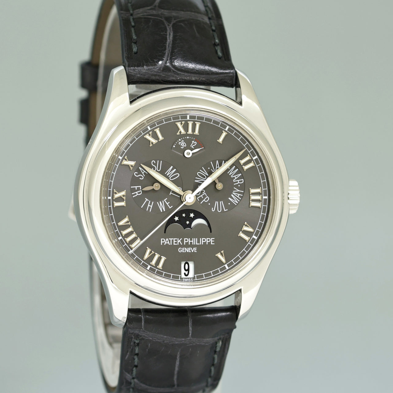 MINT Patek Philippe Platinum Annual Calendar Moonphase 5056P Grey Roman Watch Box