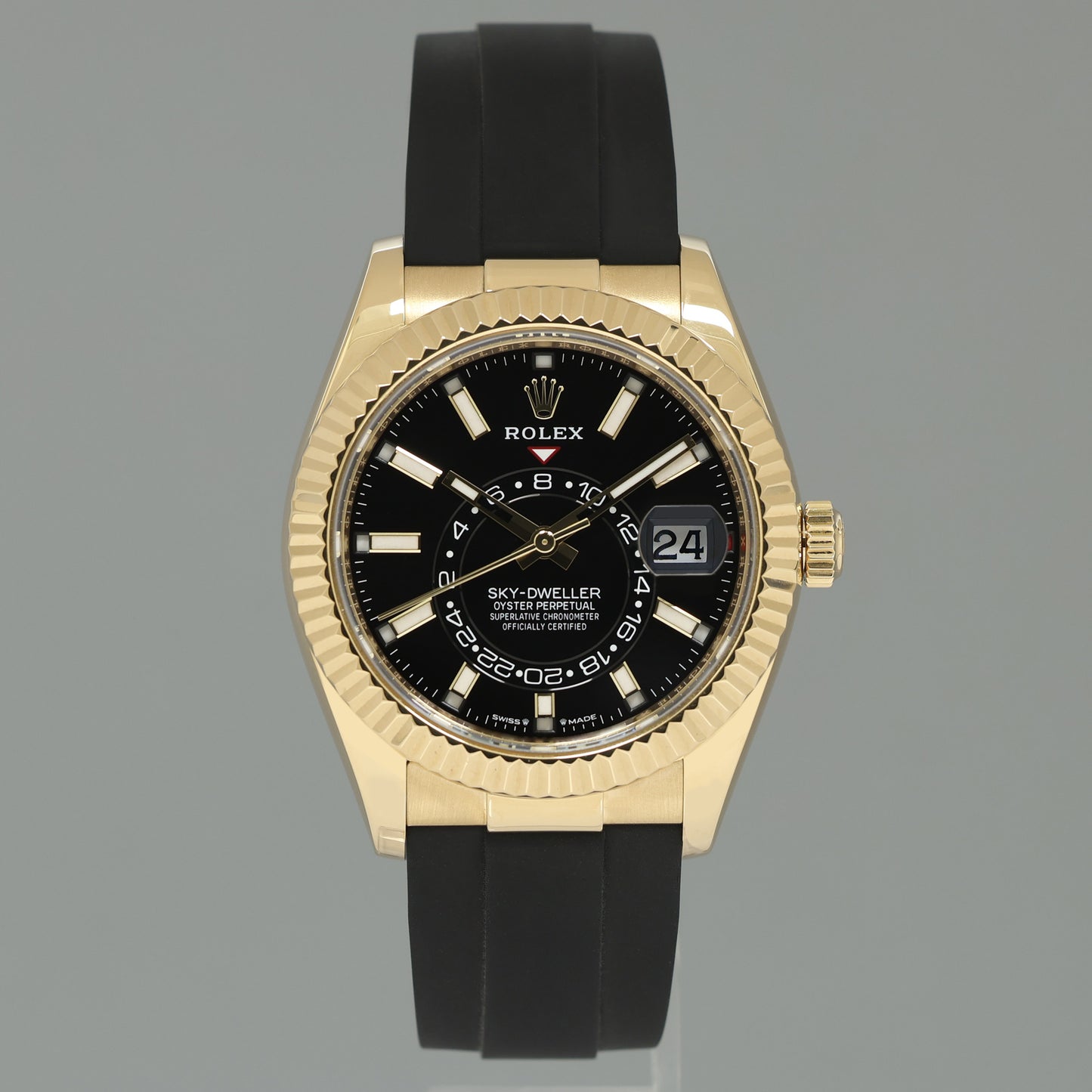 2023 MINT Rolex Sky-Dweller Yellow Gold Black Oysterflex 336238 Watch Box