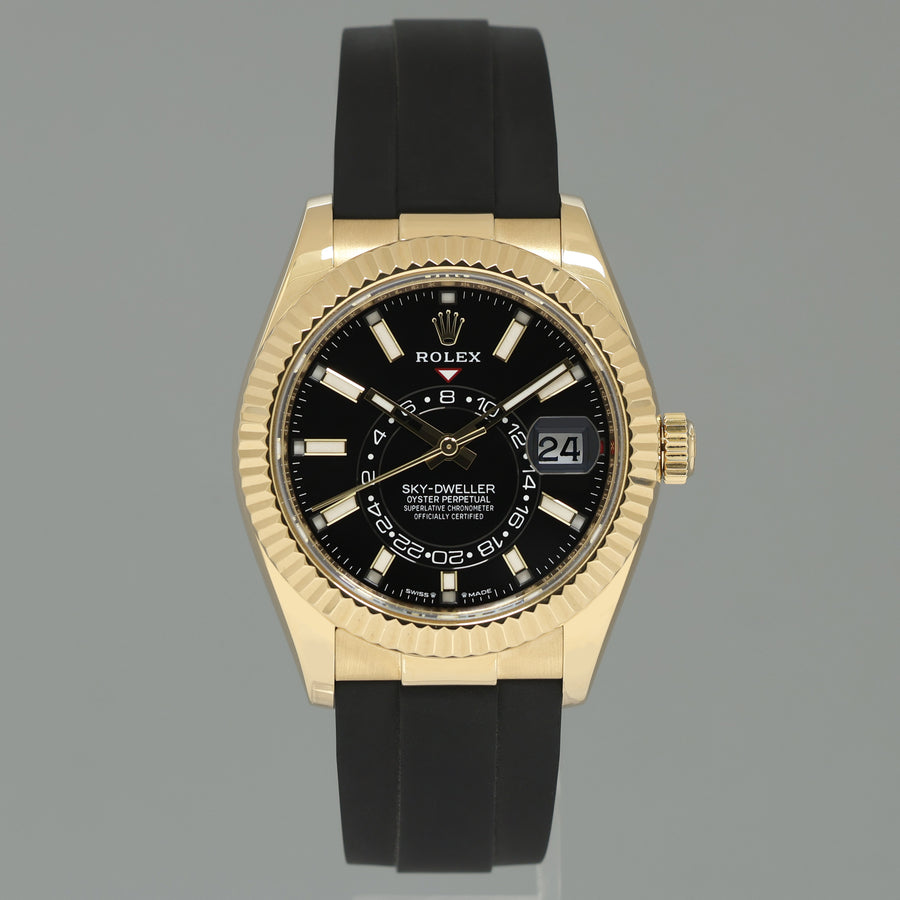 2023 MINT Rolex Sky-Dweller Yellow Gold Black Oysterflex 336238 Watch Box
