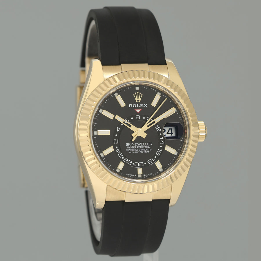 2023 MINT Rolex Sky-Dweller Yellow Gold Black Oysterflex 336238 Watch Box