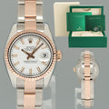 MINT Ladies Rolex DateJust 179171 White Stick Two-Tone Rose Gold Oyster Watch Box