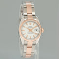 MINT Ladies Rolex DateJust 179171 White Stick Two-Tone Rose Gold Oyster Watch Box