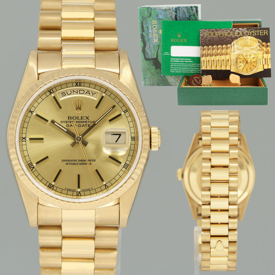 MINT Rolex President Day Date Champagne 18238 Double Quick Set Yellow Gold Watch Box