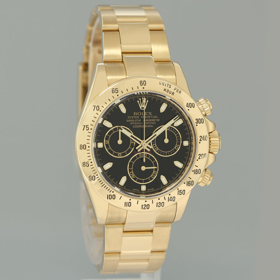 2014 MINT Rolex Daytona 116528 Black Chrono Yellow Gold 40mm Watch Box