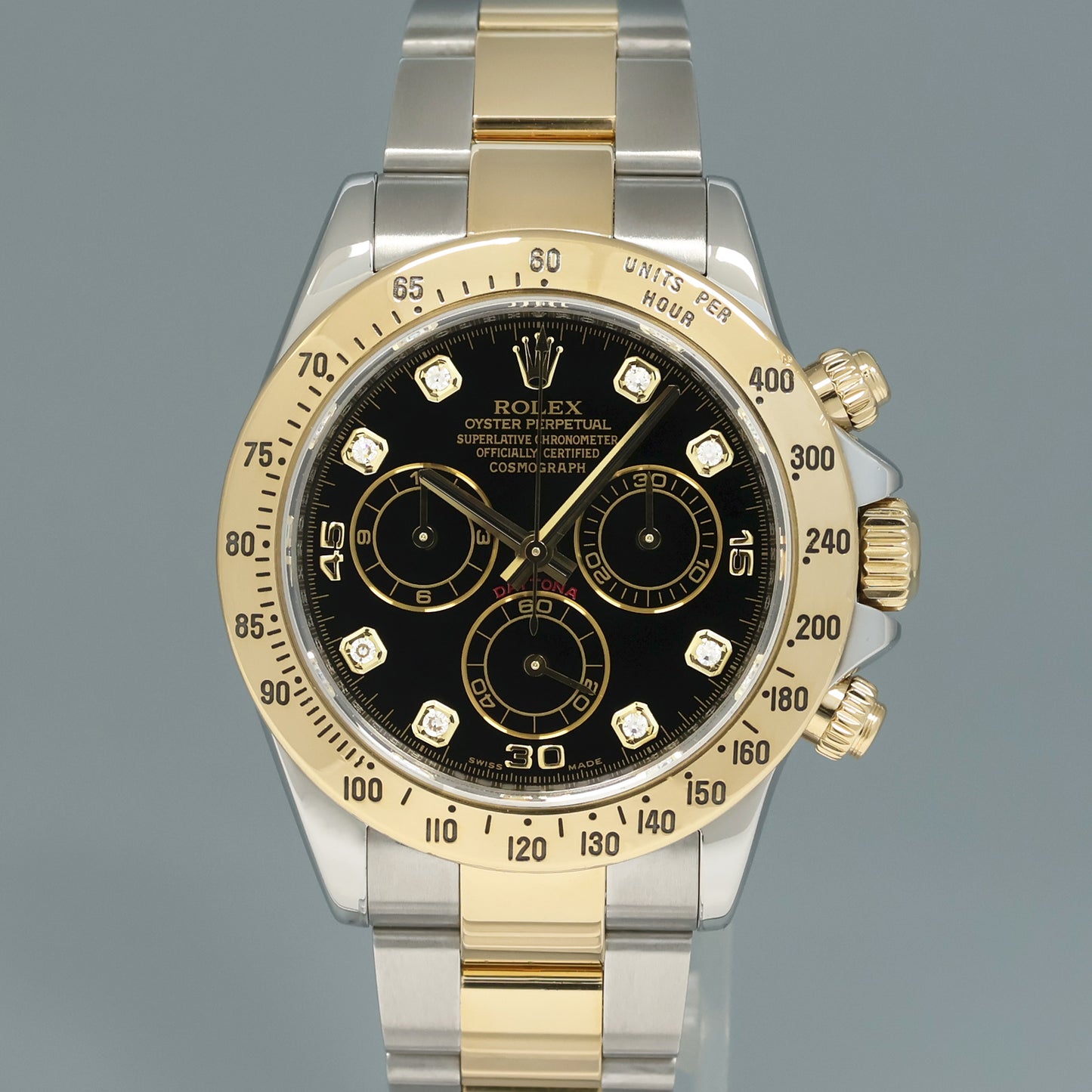 2014 MINT Rolex Daytona 116523 Black Diamond Dial Steel Yellow Gold Two Tone Watch