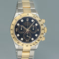 2009 MINT Rolex Daytona 116523 Black Diamond Dial Steel Yellow Gold Two Tone Watch