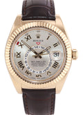 PAPERS MINT 2016 Rolex Sky-Dweller 18k Yellow Gold 326138 42mm Silver Roman Leather Watch\