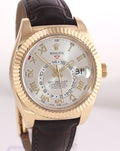PAPERS MINT 2016 Rolex Sky-Dweller 18k Yellow Gold 326138 42mm Silver Roman Leather Watch\