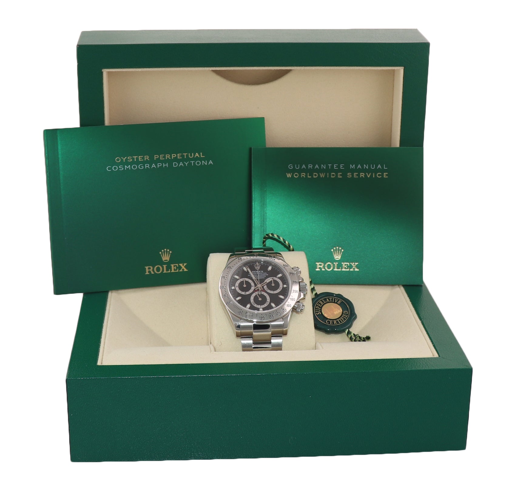 MINT 2014 BLUE CHROMOLIGHT Rolex Daytona 116520 Black Dial Steel Chronograph 40mm Watch Box