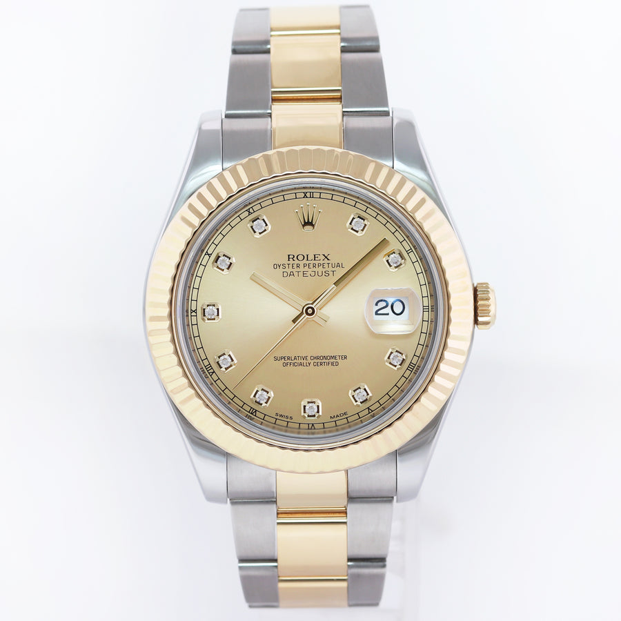 2025 RSC PAPERS Rolex Datejust II 2 Champagne Diamond 116333 Two-Tone Gold Watch