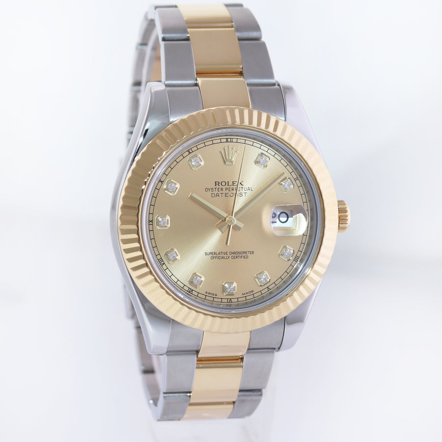 2015 MINT Rolex Datejust II 2 Champagne Diamond 116333 Two-Tone Gold Watch