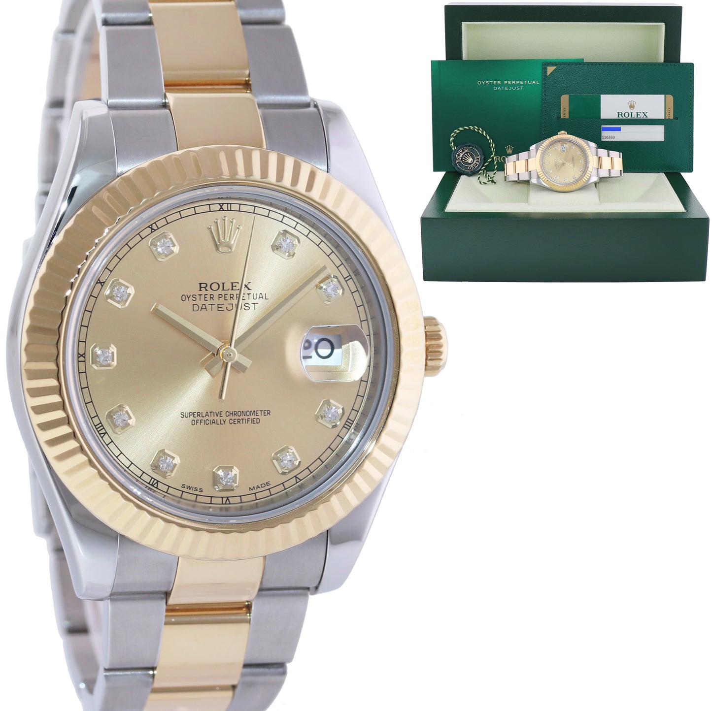 2015 MINT Rolex Datejust II 2 Champagne Diamond 116333 Two-Tone Gold Watch