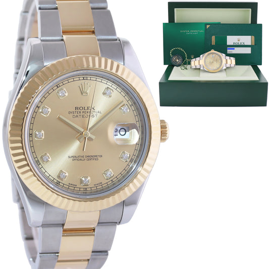 2015 MINT Rolex Datejust II 2 Champagne Diamond 116333 Two-Tone Gold Watch