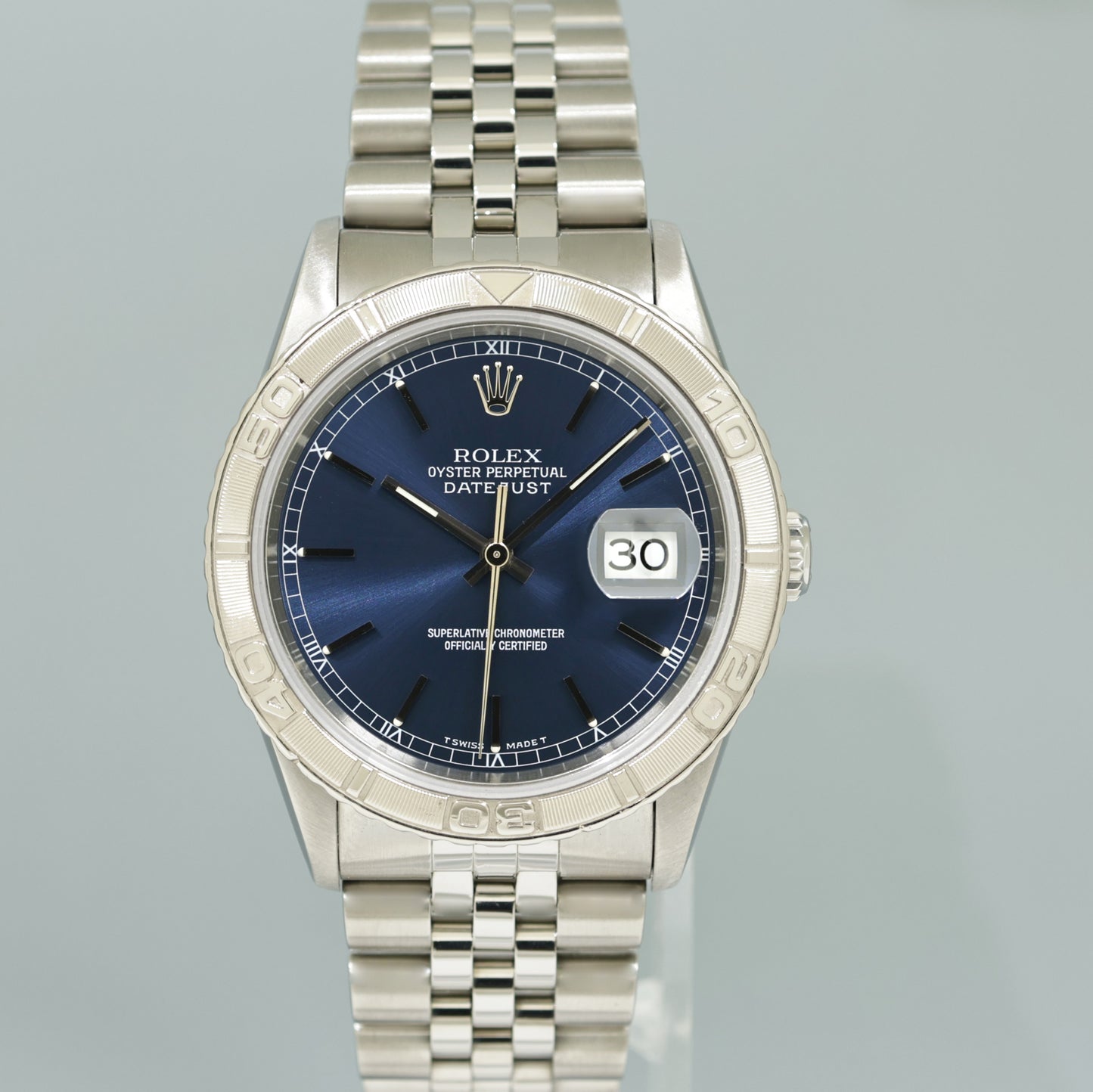 MINT Rolex DateJust 16264 Turn-O-Graph Blue Jubilee White Gold 36mm Watch Box