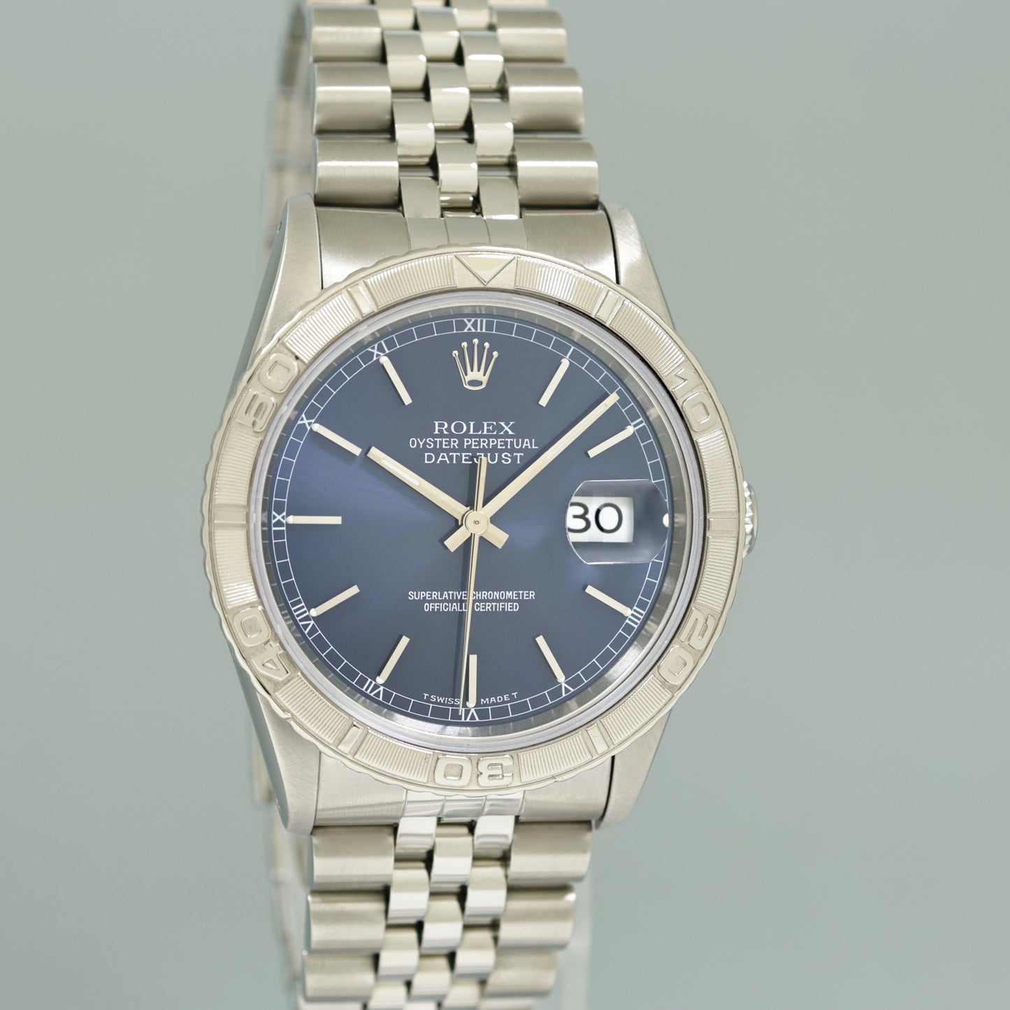 MINT Rolex DateJust 16264 Turn-O-Graph Blue Jubilee White Gold 36mm Watch Box