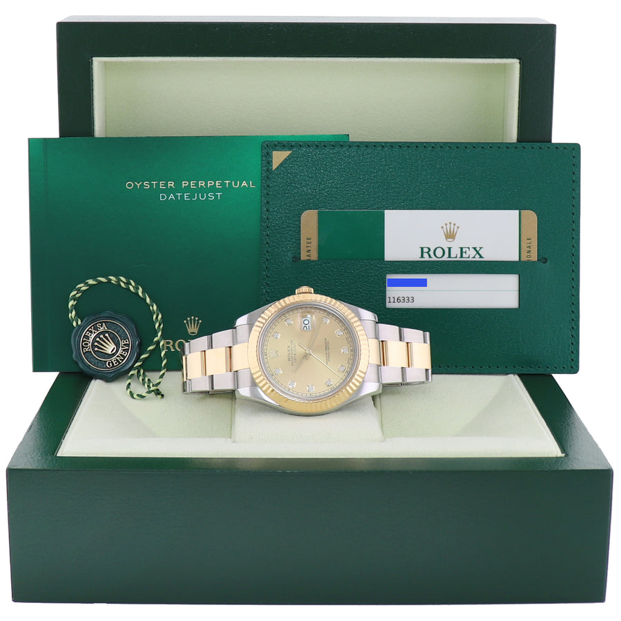 2015 MINT Rolex Datejust II 2 Champagne Diamond 116333 Two-Tone Gold Watch