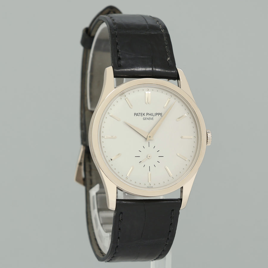 PAPERS MINT Patek Philippe 5196G 37mm white Gold Calatrava Black Leather Watch Box