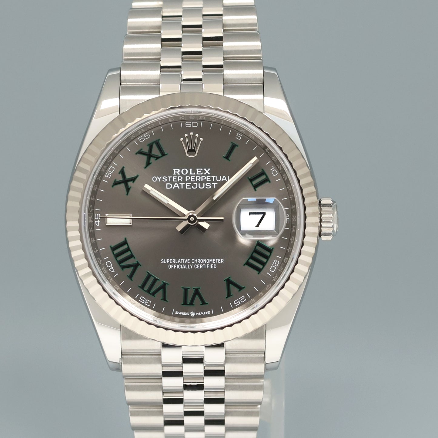2025 NEW PAPERS Rolex DateJust 36mm Wimbledon Stick 126234 Steel Jubilee White Gold Watch