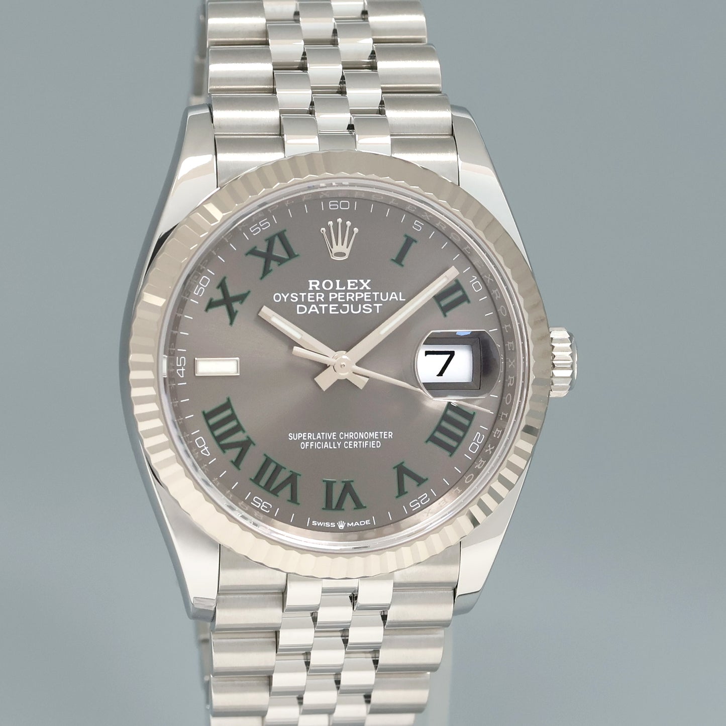 2025 NEW PAPERS Rolex DateJust 36mm Wimbledon Stick 126234 Steel Jubilee White Gold Watch