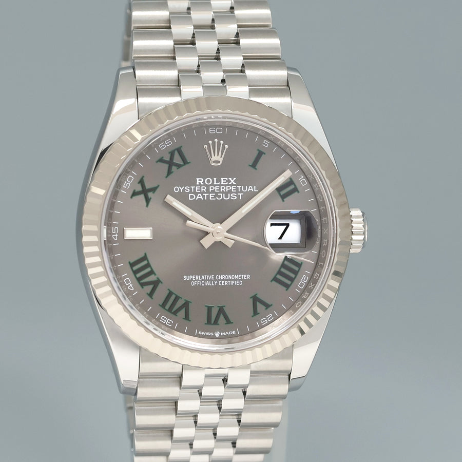 2025 NEW PAPERS Rolex DateJust 36mm Wimbledon Stick 126234 Steel Jubilee White Gold Watch