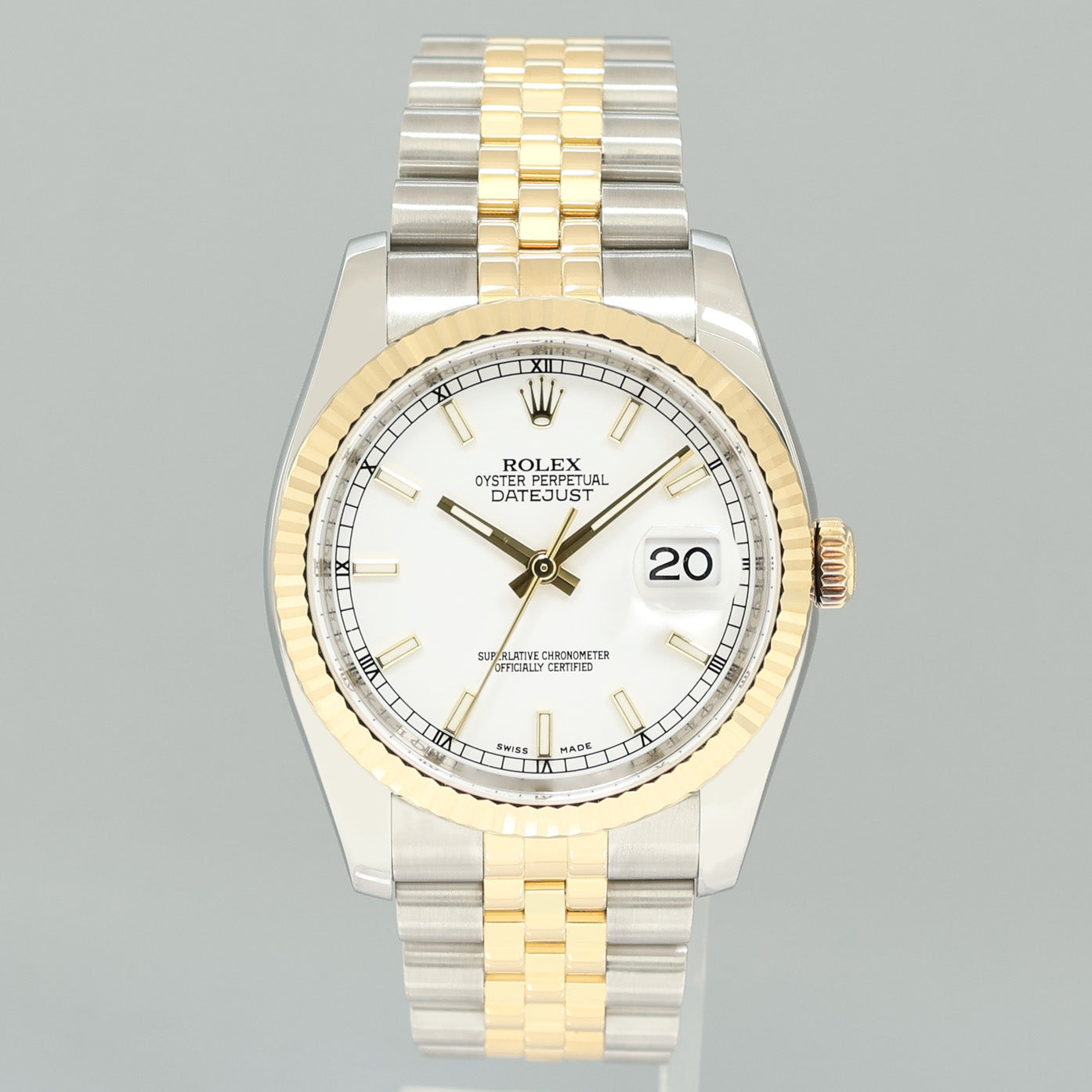 2010 MINT Rolex DateJust 116233 Jubilee Two Tone Gold Steel White Stick 36mm Watch