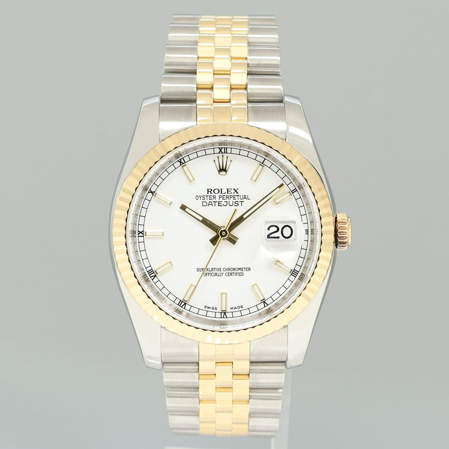 2010 MINT Rolex DateJust 116233 Jubilee Two Tone Gold Steel White Stick 36mm Watch