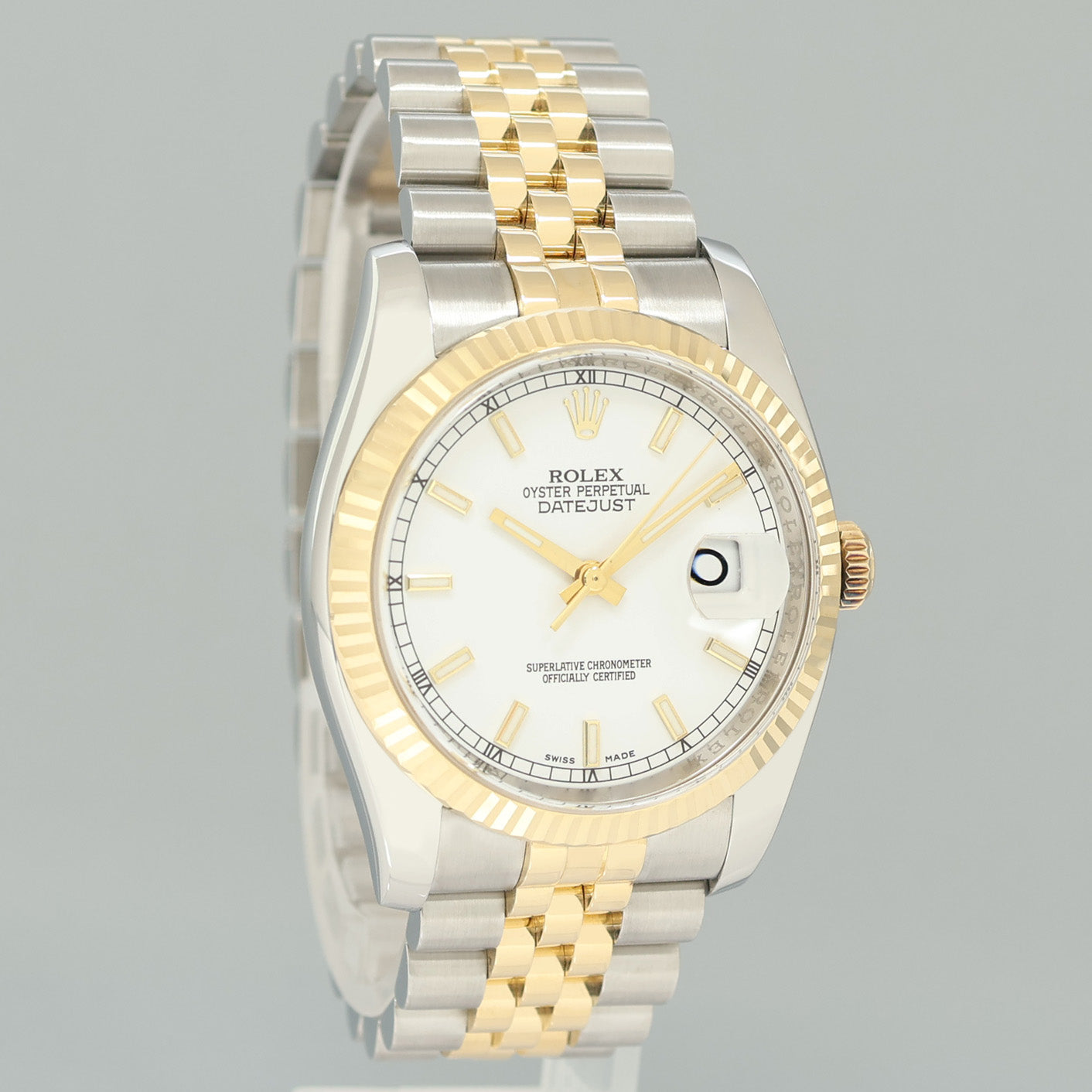 2010 MINT Rolex DateJust 116233 Jubilee Two Tone Gold Steel White Stick 36mm Watch