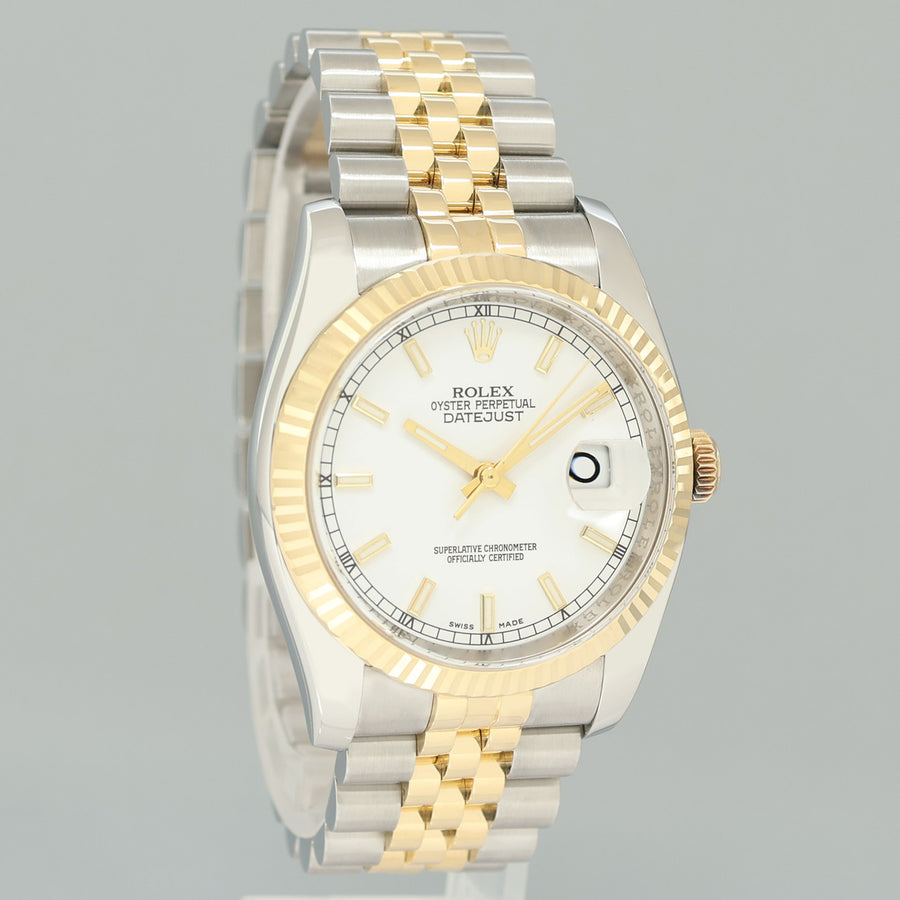 2010 MINT Rolex DateJust 116233 Jubilee Two Tone Gold Steel White Stick 36mm Watch