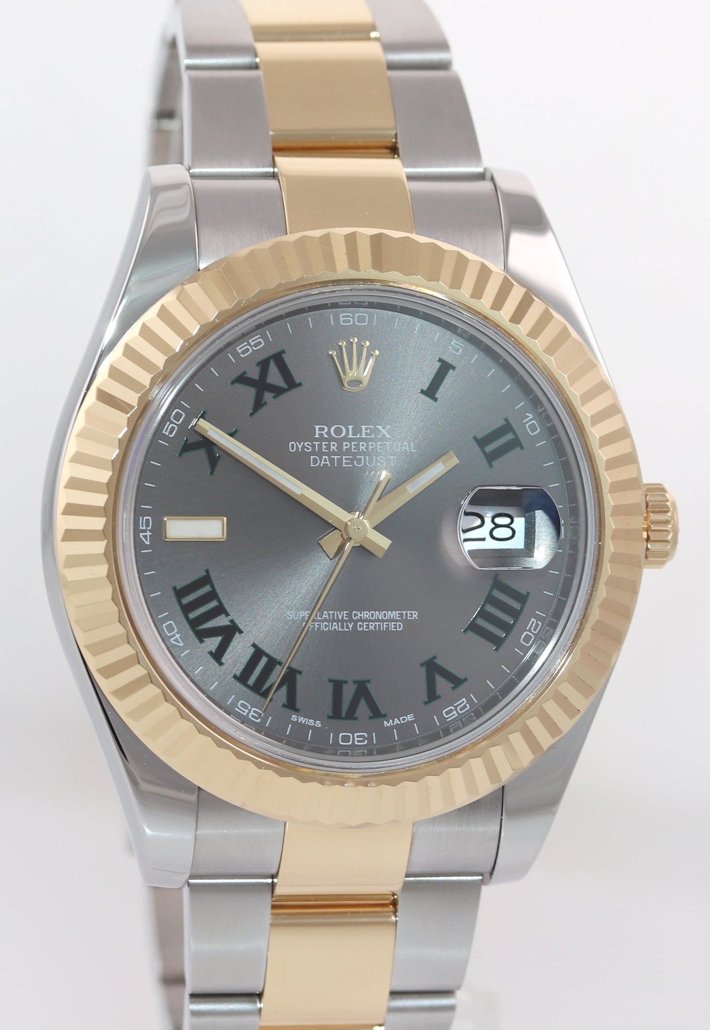 MINT Rolex Datejust II 2 Wimbledon Slate Roman 116333 Two-Tone 41mm Gold Watch Box