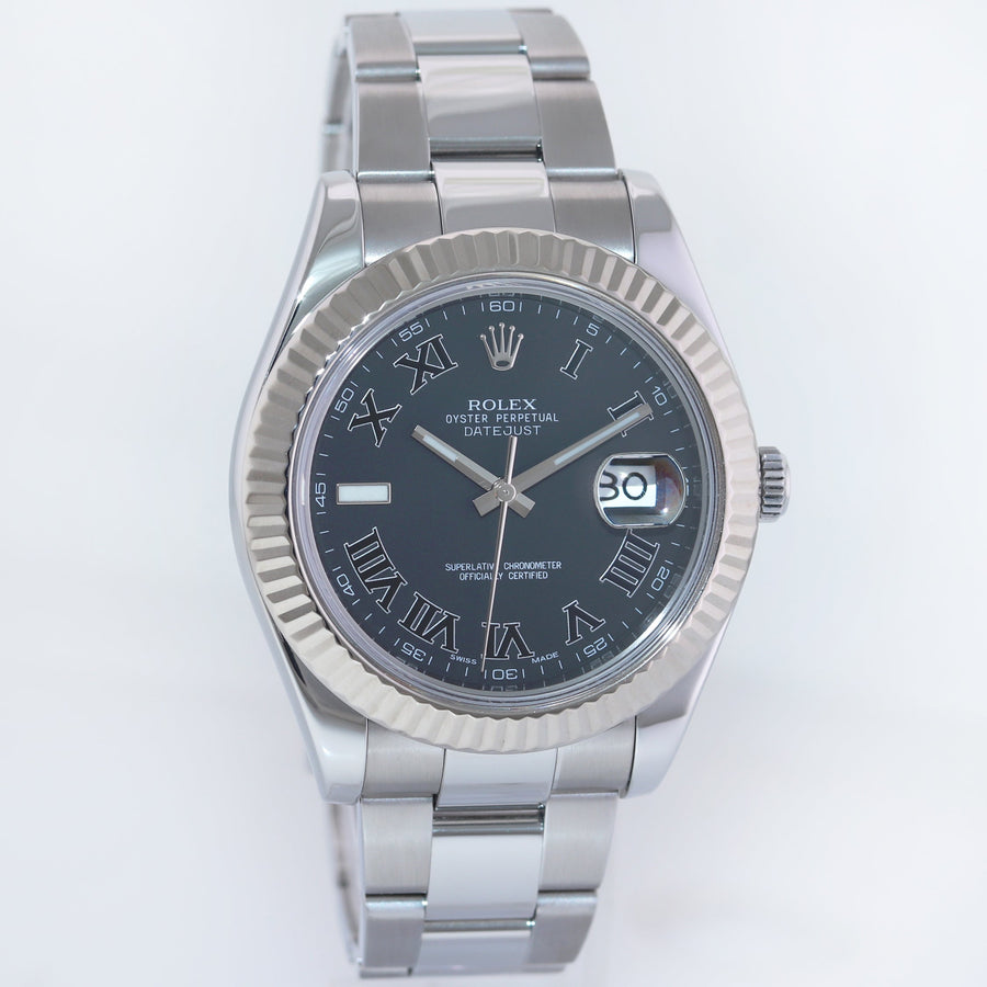 PAPERS MINT Rolex DateJust 2 Wimbledon White Gold Fluted Bezel 116334 Watch Box