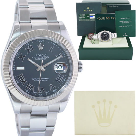 PAPERS MINT Rolex DateJust 2 Wimbledon White Gold Fluted Bezel 116334 Watch Box