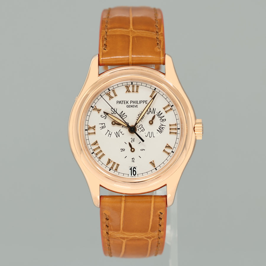 PAPERS MINT Patek Philippe Rose Gold Annual Calendar 5035R White Roman 37mm Watch