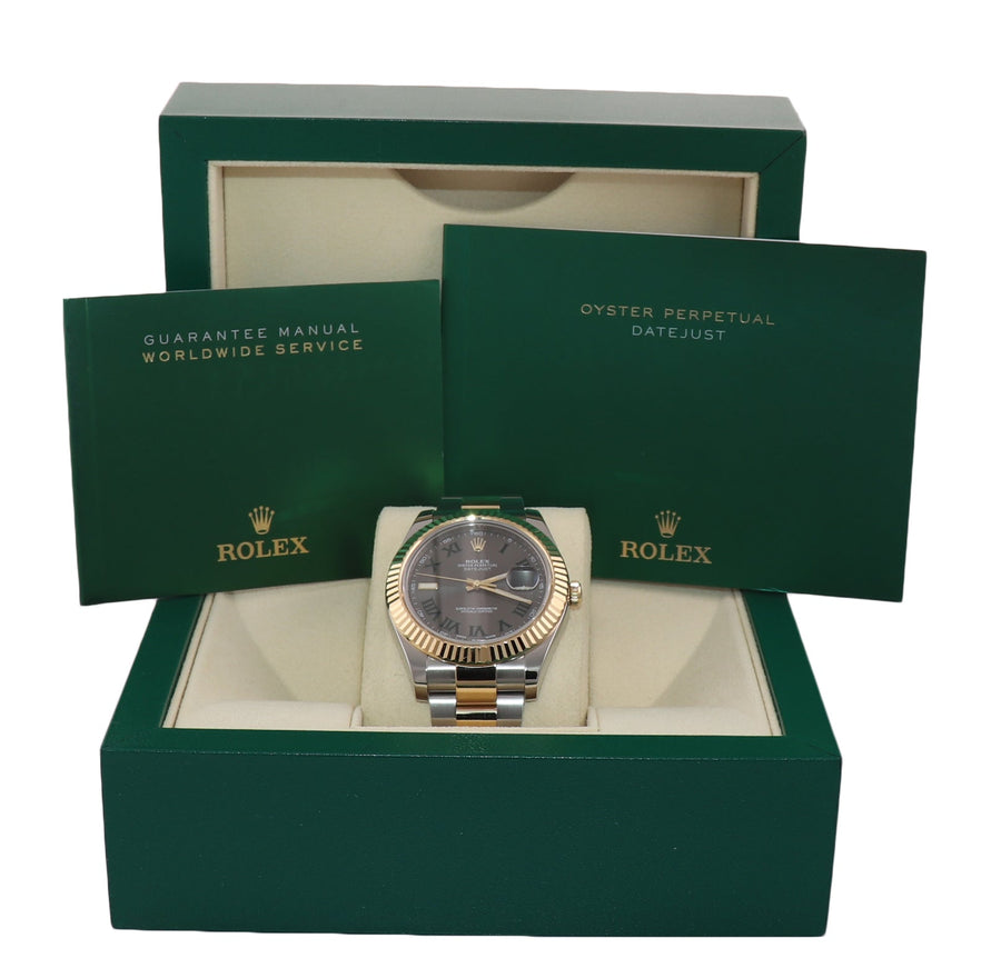 MINT Rolex Datejust II 2 Wimbledon Slate Roman 116333 Two-Tone 41mm Gold Watch Box