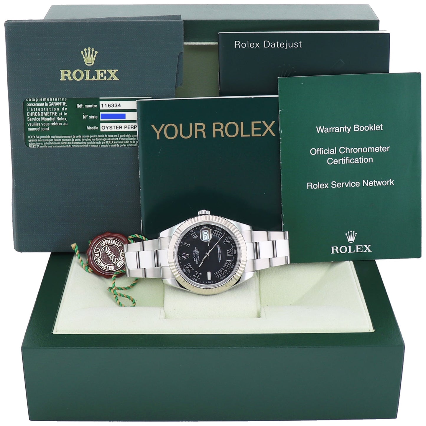 PAPERS MINT Rolex DateJust 2 Wimbledon White Gold Fluted Bezel 116334 Watch Box