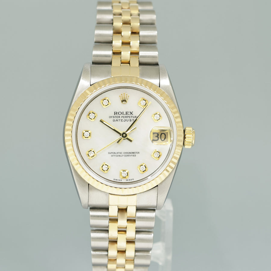 MINT Ladies Rolex 68273 Two Tone 18k Yellow Gold Fluted Steel 31mm Pearl Diamond Watch