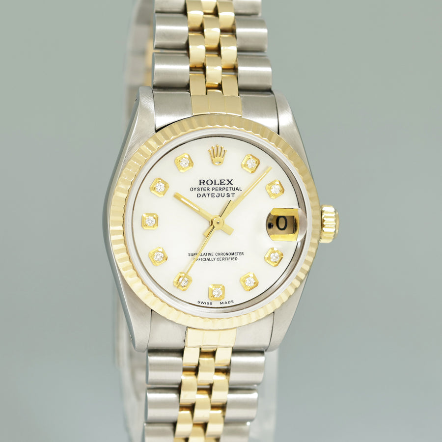 MINT Ladies Rolex 68273 Two Tone 18k Yellow Gold Fluted Steel 31mm Pearl Diamond Watch