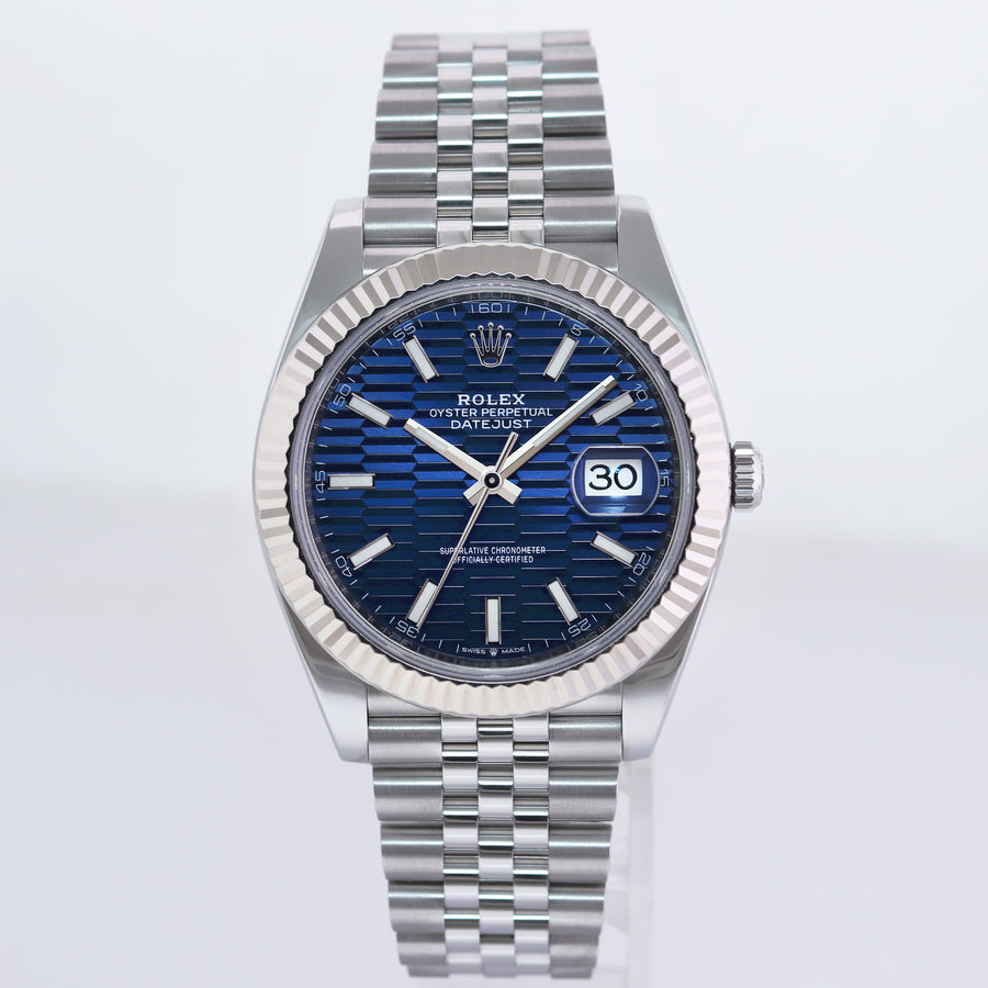 MINT 2023 Rolex DateJust 41 Blue Motif Stick Jubilee Fluted 126334 Watch Box