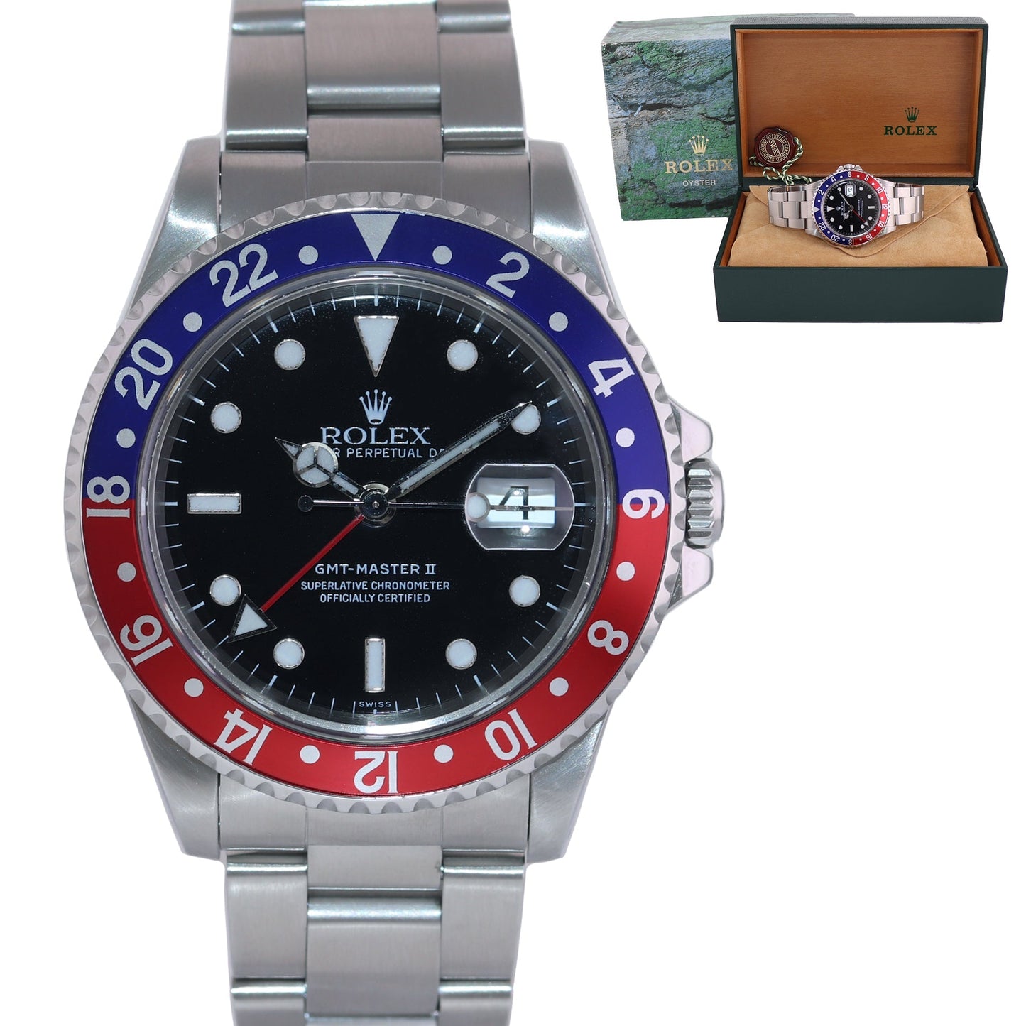 MINT Rolex GMT-Master II Pepsi Blue Red Steel 16700 40mm Watch Box