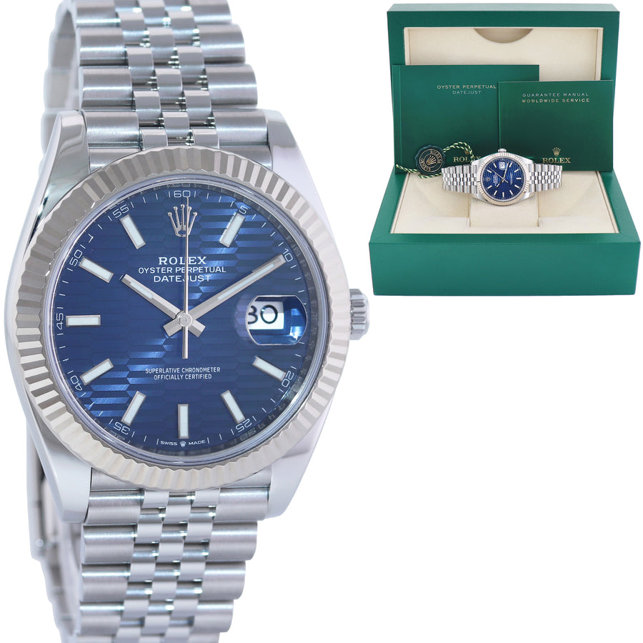 MINT 2023 Rolex DateJust 41 Blue Motif Stick Jubilee Fluted 126334 Watch Box