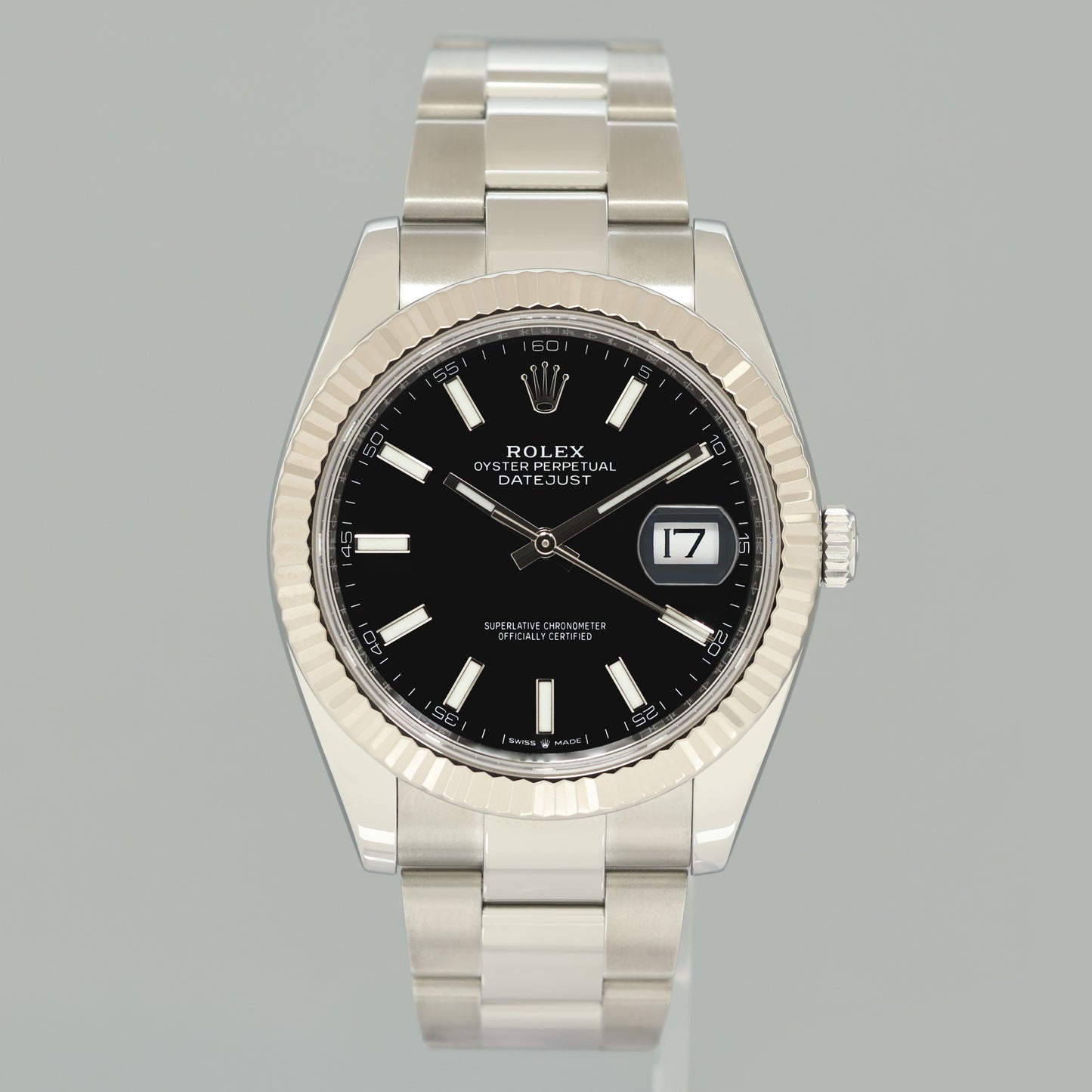 2019 MINT Rolex DateJust 41 Black Stick Oyster White Gold Fluted 126334 Watch Box